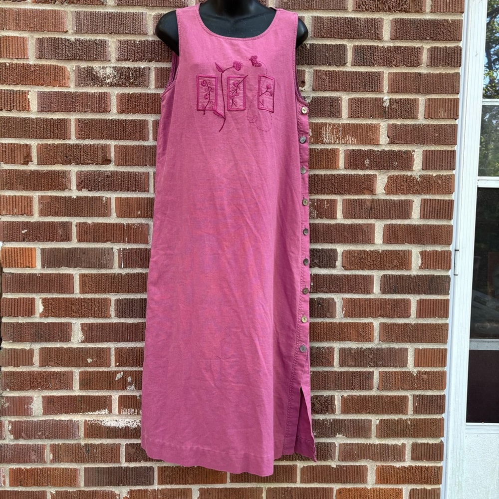 Erika Pink Linen Blend Embroidered Sleeveless Dress & Jacket Women's Size 6